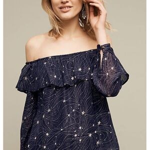 Anthropologie Starlit Off-Shoulder Top by Floreat - size XS - Navy
